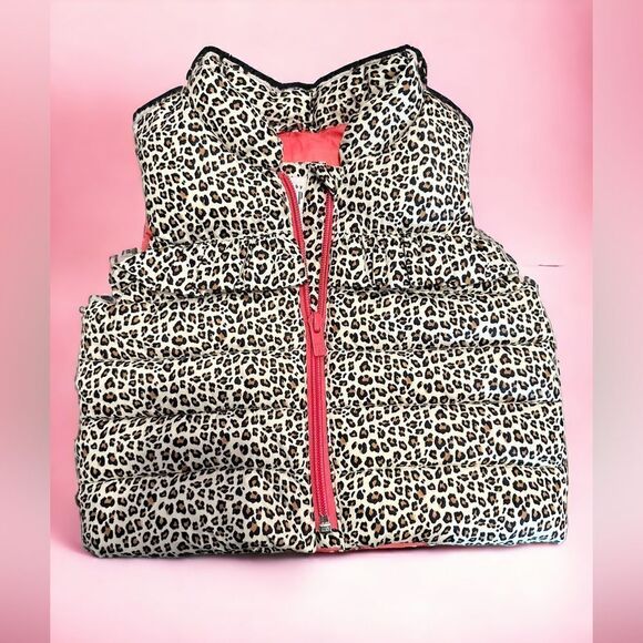 BabyGAP | Baby Toddler Girls 6-12 Month Puffer Vest Leopard Print Hot Pink Tan - Picture 7 of 10